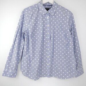 Talbots Shirts Womens MP Blue Button Up Polka Dot Striped 3/4 Sleeve Cotton